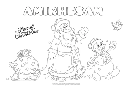 Colorear personalizable Papá Noel Muñeco de nieve Navidad Capucha Trineo Mensaje “Feliz Navidad”