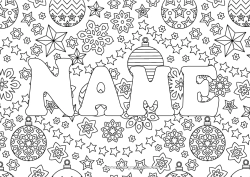 Colorear personalizable Navidad Bolas de Navidad Decoración navideña Copos de nieve Nombre decorado Estrellas Dibujos complejos para colorear Fondo decorativo