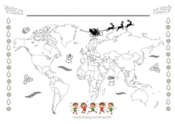Colorear personalizable Elfos de navidad Dibujos de Elfos para colorear Geografía Mapa del mundo Viaje del duende navideño Mapa de la Vuelta al Mundo de los Duendes 🇪🇸 Duendes de Navidad Viajeros