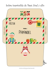 Página de desenho personalizável Pai Natal Elfo de Natal Natal Envelope Envelope para imprimir Viagem do Elfo de Natal Envelope de Natal Envelope para correspondência do duende de Natal