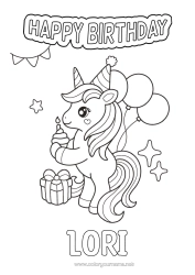 Colorear personalizable Tarta Cumpleaños Unicornio Globos Animales Mensaje de feliz cumpleaños (inglés) Dragones, unicornios y animales fantásticos