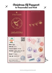 Colorear personalizable Elfos de navidad Polo norte Viaje del duende navideño Pasaporte de duende Documentos de identidad del Duende Travieso