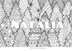 Colorear personalizable Calma y zen árbol de Navidad Mandala Navidad Nombre decorado Dibujos complejos para colorear Zentangle Fondo decorativo