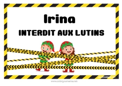 Pagina da colorare personalizzabile Elfo di Natale Cartello Porta