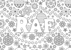 Colorear personalizable Navidad Bolas de Navidad Decoración navideña Copos de nieve Nombre decorado Estrellas Dibujos complejos para colorear Fondo decorativo