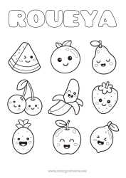 Coloriage personnalisable Kawaii Cerise Ananas Fruits Coloriages faciles Fraise Pastèque Banane Poire Citron Pomme