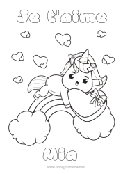 Coloriage personnalisable Mignon Maman Licorne Je t'aime Animal Arc en ciel