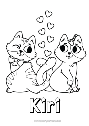 Coloriage personnalisable Coeur Chat Je t'aime Animal Saint valentin Chiens et chats