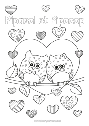 Coloriage personnalisable Coeur Je t'aime Chouette, Hibou Animal Saint valentin Oiseaux et mammifères volants