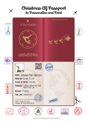 Colorear personalizable Elfos de navidad Polo norte Viaje del duende navideño Pasaporte de duende Documentos de identidad del Duende Travieso