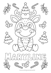 Colorear personalizable árbol de Navidad Reno Navidad Bastón de caramelo Animales Animales del bosque Ciervo