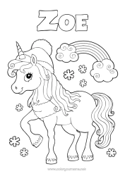 Página de desenho personalizável Inverno Unicórnio Animal Arco-íris Dragões, unicórnios e animais fantásticos