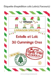 Página de desenho personalizável Cartas de duendes travessos Etiqueta Viagem do Elfo de Natal Carta de Chegada do Duende Etiqueta de envio Lutin Envelope para correspondência do duende de Natal