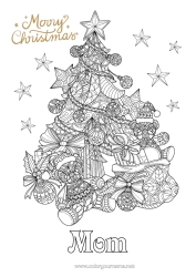 Página de desenho personalizável Presentes Árvore de Natal Bola de Natal Decorações de Natal Saco de Presentes Colorações Complexas Zentangle Mensagem de