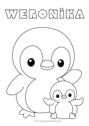 Colorear personalizable Pingüino Animales Dibujos fáciles para colorear Aves y mamíferos voladores Familia de animales Bebé animal