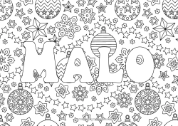 Colorear personalizable Navidad Bolas de Navidad Decoración navideña Copos de nieve Nombre decorado Estrellas Dibujos complejos para colorear Fondo decorativo