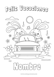 Pagina da colorare personalizzabile Vacanze Coniglio Veicoli Auto Animali della foresta Auto, van e camper