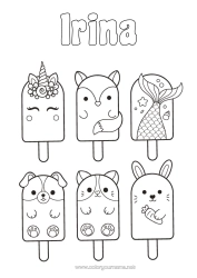 Pagina da colorare personalizzabile Kawaii Unicorno Volpe Coniglio Animale Pesce Dolci, zuccherini Gelato Disegni da colorare facili Animali marini o acquatici CanI e gatti Draghi, unicorni e animali fantastici Animali della foresta