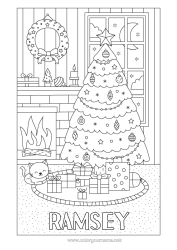 Anpassbare Malvorlage Katze Winter Geschenke Weihnachtsdekoration Kamin Weihnachtskranz Hunde und Katzen Tannenbaum