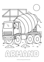 Anpassbare Malvorlage Fahrzeuge Bauausrüstung Betonzugmischer Baustellenberufe Baustelle, Bau