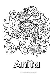 Colorear personalizable Mandala Verano Mar Animales Pescado Simbolos Animales marinos o acuáticos