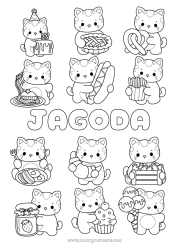 Colorear personalizable Tarta Cat Kawaii Alimento Animales Golosinas Magdalena Perros y gatos Huevo Patatas fritas Galletas Perritos calientes Pretzel Mermelada
