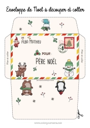 Colorear personalizable Llevar Invierno Muñeco de nieve Elfos de navidad Navidad Kawaii Animales Sobre Animales del bosque Ciervo Sobre para imprimir Viaje del duende navideño Sobre de Navidad Sobre para el correo del duende de Navidad