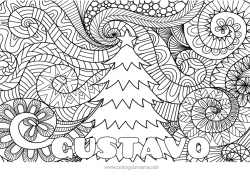 Página de desenho personalizável Inverno Árvore de Natal Mandala Natal Fundo decorativo