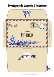 Página de desenho personalizável Inverno Natal Envelope País Envelope para imprimir Viagem do Elfo de Natal Lapônia Finlândia Envelope para correspondência do duende de Natal