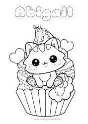Página de desenho personalizável Bolo Gato Kawaii Cupcake Cães e gatos