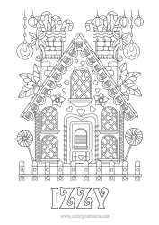 Aanpasbare kleurplaat Kerstmis Peperkoek Gerstesuiker Lekkernijen, zoetigheden Huis Complex Kleurplaten Lolly