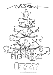 Aanpasbare kleurplaat Cadeaus Kerstboom Kerstmis 