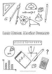 Página de desenho personalizável Lápis Volta às Aulas Materiais Escolares Esquadro Calculadora Matemática Formas geométricas Compasso Capas de Caderno