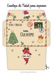 Página de desenho personalizável Árvore de Natal Elfo de Natal Natal Cartas de duendes travessos Envelope Envelope para imprimir Viagem do Elfo de Natal Envelope de Natal Envelope para correspondência do duende de Natal