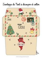 Página de desenho personalizável Árvore de Natal Elfo de Natal Natal Cartas de duendes travessos Envelope Envelope para imprimir Viagem do Elfo de Natal Envelope de Natal Envelope para correspondência do duende de Natal