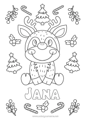 Pagina da colorare personalizzabile Albero di Natale Renna Natale Bastone di zucchero Animale Animali della foresta Cervo