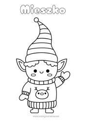 Colorear personalizable Elfos de navidad Navidad Kawaii Dibujos de Elfos para colorear Dibujos fáciles para colorear