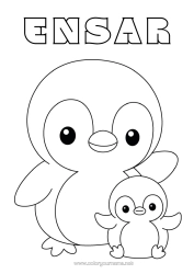 Colorear personalizable Pingüino Animales Dibujos fáciles para colorear Aves y mamíferos voladores Familia de animales Bebé animal