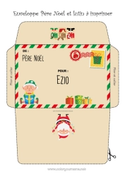 Coloriage personnalisable Père Noël Lutins de Noël Noël Enveloppe Enveloppe à imprimer Voyage de lutin farceur Enveloppe de Noël Enveloppe pour courrier du lutin farceur de Noël