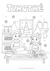 Coloriage personnalisable Lutins de Noël Pain d'épices Coloriages lutins Cuisine