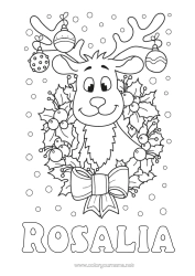 Coloriage personnalisable Renne Boule de Noël Décorations de Noël Couronne de Noël Houx Animaux de la forêt Cerf