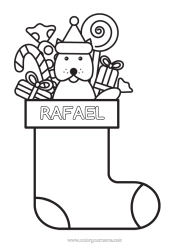 Página de desenho personalizável Doces Cachorro Bengala de Natal Guloseimas, doces Desenhos para colorir fáceis Cães e gatos Pirulito Meia de Natal