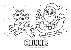 Pagina da colorare personalizzabile Regali Babbo Natale Renna Slitta Natale Animali della foresta