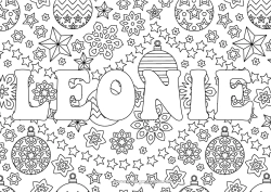 Pagina da colorare personalizzabile Natale Palla di Natale Decorazioni di Natale Fiocchi di neve Nome decorato Stelle Colorazioni complesse Sfondo decorativo