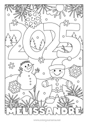 Pagina da colorare personalizzabile Inverno Pupazzo di neve Pan di Zenzero Fiocchi di neve 2025