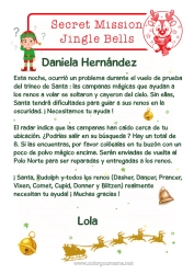 Pagina da colorare personalizzabile Campana Missione dell'Elf di Natale Lettere di elfi scherzosi Campanelli