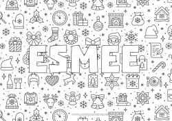 Página de desenho personalizável Presentes Pai Natal Natal Lareira Animais da floresta Árvore de Natal Veado Fundo decorativo