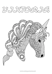Página de desenho personalizável Unicórnio Cavalo Animal Colorações Complexas Zentangle Dragões, unicórnios e animais fantásticos Animais de fazenda