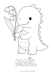 Página de desenho personalizável Dinossauros Animal Lírio do vale Desenhos para colorir fáceis 1º de maio