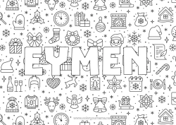 Página de desenho personalizável Presentes Pai Natal Natal Lareira Animais da floresta Árvore de Natal Veado Fundo decorativo